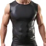 Sexy Unterwäsche Für Mann Latex Slim Fit Tank Top Oberteil Stretch Hemd Tops Ärmellose Westen Clubwear Guywear Unterhemd Reizwäsche Für Sex Dessous (Black-2, L)