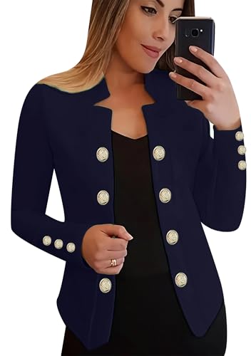 EFOFEI Damen Büro Arbeit Blazer Jacke Business Open Front Strickjacke Slim Business Strickjacke Marineblau M