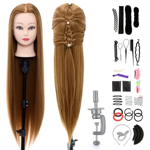 Neverland Frisierkopf Übungskopf 30 Zoll Puppenkopf zum Frisieren 100% Synthetikfaser Haar Trainingsköpfe für Friseure frisurenkopf mit Haar Styling Set + Tischhalter