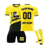 BVB Personalisiertes Fußball Trikot Kinder Personalisiert Trikot mit Namen Nummer Team und Logo Herren/Junge Football Training Tshirts Shorts und Socken Anzug A99 XX-Large