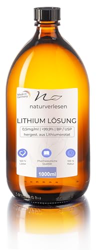 250ml Lithium Lösung von naturverlesen - 0,5mg/ml * Höchste, laborgeprüfte Reinheit * Hergestellt in Deutschland (medizinische Braunglasflasche)