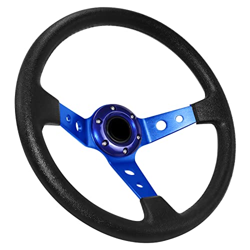 Acclcors Universal Rennlenkrad,Drifting Lenkrad, Gaming Lenkrad 13.6" 6 Schrauben Grip Vinyl Leder Deep Dish mit Horn Taste für Rennen/Rallye/Motorsport/Auto Sim Fahren(Blau)…