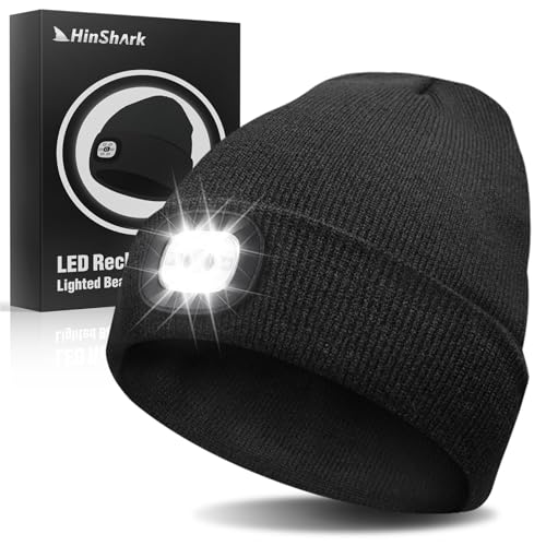 Hinshark Geschenke für Männer/Frauen, Mütze mit LED Licht, LED Mütze Herren Damen Winter, Männer Geschenke Weihnachten, Männer Geschenke für Papa, Beanie Herren Damen Männer