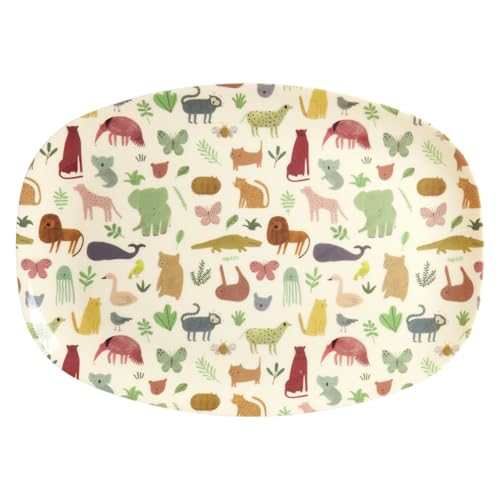 Rice Melamin Teller Tablet Jungle Print Motiv Geschirr Melamingeschirr Kindergeschirr Kinder Camping BBQ Picknick Bruchsicher BPA-frei Wiederverwendbar Plastikgeschirr 30 x 22 cm