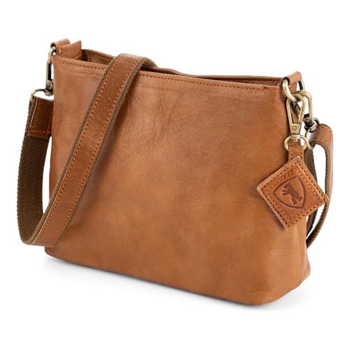 Berliner Bags Vintage Umhängetasche Marbella S, Mittelgroße Schultertasche Crossbody Bag aus Leder, Handtasche für Damen - Braun