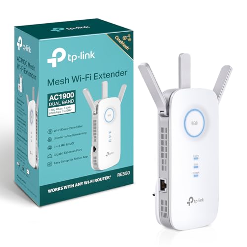 TP-Link RE550 WLAN Verstärker Repeater AC1900 (Dual AC + N, 1300MBit/s 5GHz + 600MBit/s 2,4GHz, App Steuerung, maximale Abdeckung, kompatibel zu allen WLAN Routern)weiß