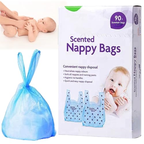 Einweg Windelsäcke,90 Stück Baby Einweg Windelsäcke,Windelsäcke,Baby Einweg Windelsäcke,Duftende Windelbeutel,Baby Plastik Windelsack,Baby Windel Müllbeutel,Einweg-Windelbeutel mit Krawattengriff
