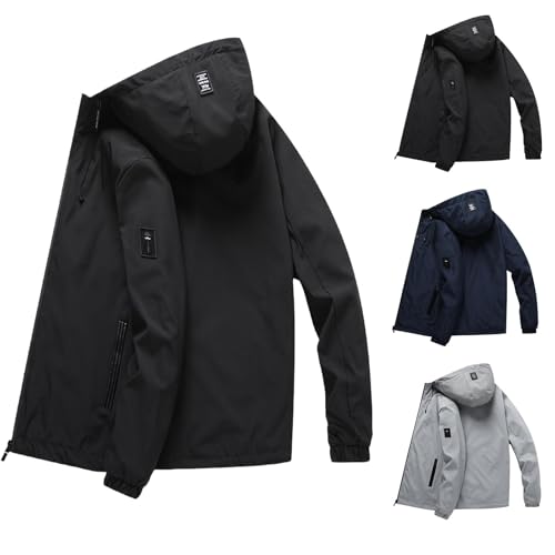 Jamicy Winterjacke Herren Softshelljacke Wasserdicht Winddicht Warme Übergangsjacke Casual Outdoorjacke mit Reißverschluss Kapuze Einfarbig Funktionsjacke Windbreaker Warehouse Deal Schwarz M