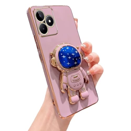 Miagon Blau Galaxie Astronaut Ständer Hülle für Realme C53,Cute Mädchen Dünn Galvanisierte Schutzhülle Weiches Case Bumper mit Astronaut Halter Kickständer