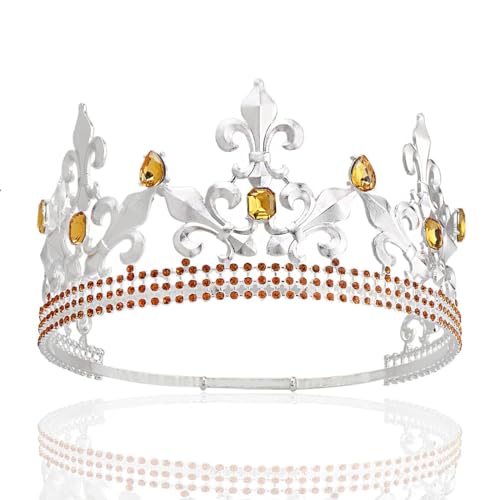 Royal King Krone Herren Metall Prinz Kronen Tiaras Full Round für Weihnachten/Hochzeit/Ball/Festzug/Geburtstagsfeier/Fotografie (Silber Champagner)