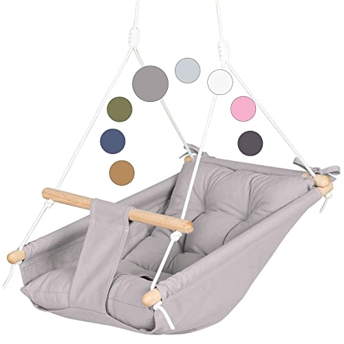 Leinwand Baby Hängematte Schaukel von Cateam - Taupegrau - Hängende Schaukel aus Holz für Baby mit Sicherheitsgurt und Montageteilen. Baby Hängemattenstuhl Geburtstagsgeschenk. (Taupegrau)