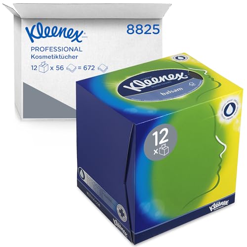 Kleenex Kosmetiktücher / Taschentücher Box 8825 - weich, robust und saugfähig - 12 x 56 (672 Papiertaschentücher), weiß, 3-lagig, parfümfrei