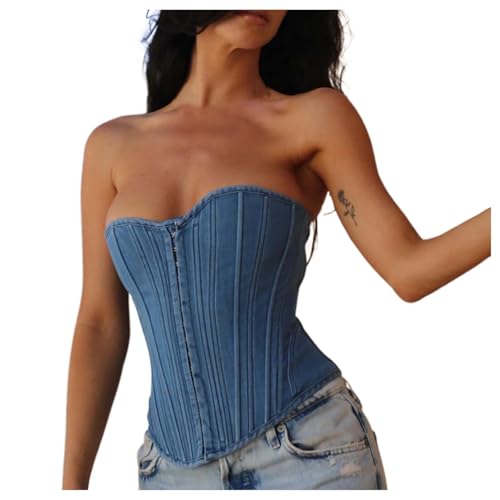 Generisch Neu Vollbrust Corsage Damen - Sexy Korsett Blau Corset Body Shaper Renaissance Korsett Oberteil Elegant Bauchweg Piratenkostüm Korsage Bustier Lingerie Taillenformer für Karneval