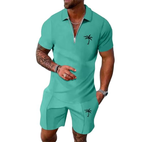 Trainings Anzüge Sportswear Atmungsaktiv Kurzarmhemd Sport Shorts Mit Taschen Sportanzug Herren Set(Minzgrün,S)