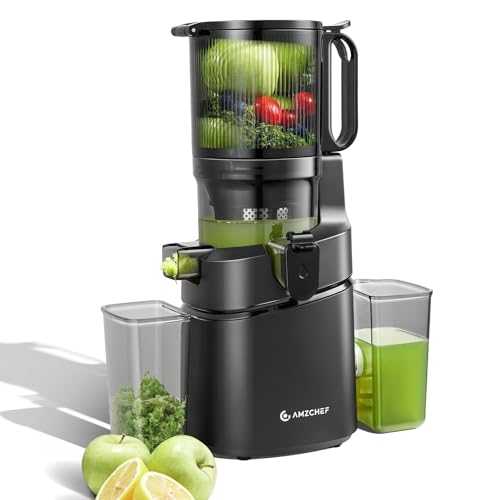 AMZCHEF 250W Automatischer All-In-One Entsafter, 135MM Öffnung und 1,8L entsafter für Gemüse und Obst, Entsafter Slow Juicer Testsieger mit Dreifachem Filter - Schwarz
