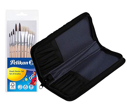 Pelikan 700405 Pinsel Starter-Set mit 5 Haar- und 5 Borstenpinseln (Haar- und Borstenpinsel, Pinsel + Pinseltasche)