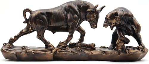 Irayin Wall Street Bull & Bear Schlacht Harz Statue,Abstrakte Figur-Bull Bear Fight Financial Broker Geschenk Für Wohnzimmer, Studie, Büro, Bücherregal, Schlafzimmer - Schwarz