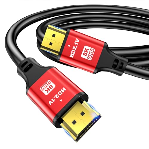 jojobnj 8K HDMI-Kabel, 0.5 m, High Speed HDMI-Kabel, 48 Gbps, 8 K @ 60 Hz, 4 K @ 120 Hz, HDCP 2.2 & 2.3, DTS: X, HDR 10, kompatibel mit Roku TV/eARC/3D/PS5/HDTV/Laptop/Blu-ray (Rot)