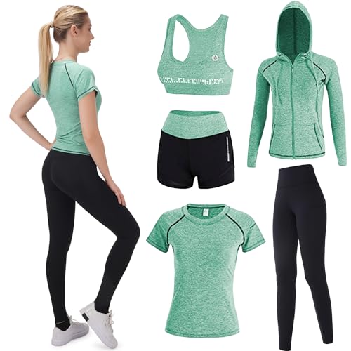 Inmarces 5 Stück Sport Set Damen Sportbekleidung Yoga Set Trainingsanzug Jogging Gym Pilates Sport Outfit Damen Set