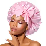 BONNET QUEEN Satin Seiden Schlafmütze Verstellbar Damen Herrn Motorhauben Nacht Haarpflege Schutz Kopfhaube für Lockiges Lange Haaren Glatt Atmungsaktiv(M,Rosa)