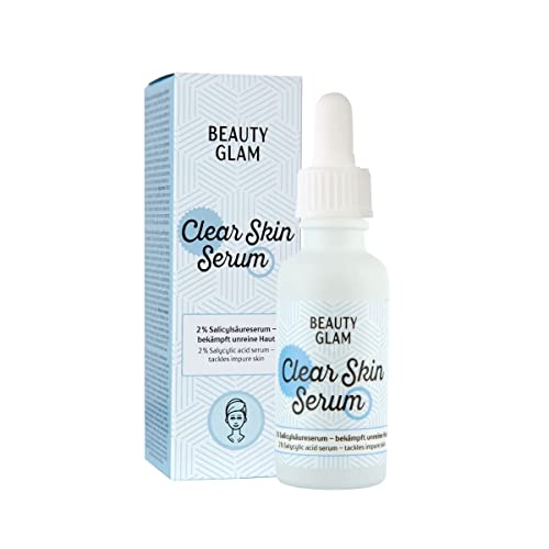 Gesichtsserum gegen Akne & unreine Haut mit 2% Salicylsäure (BHA) - für ein klareres Hautbild - Vegan, ohne Parfum, Made in Germany, BEAUTY GLAM - Clear Skin Serum - 30 ml