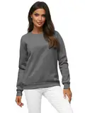 OZONEE Damen Sweatshirt Pullover Langarm Farbvarianten Langarmshirt Pulli ohne Kapuze Baumwolle Baumwollmischung Classic Basic Rundhals-Ausschnitt Sport 777/3001B DUNKELGRAU L