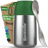 Blockhütte Edelstahl Thermobehälter I 1L l Essen warmhalten Behälter, auslaufsicher I Thermos Essensbehälter mit Göffel für Kinder und Erwachsene - Wärmebehälter für Speisen - Dunkelgrün