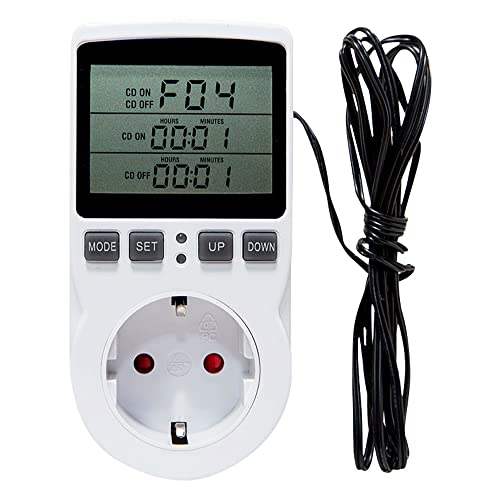 LUFEIS Digital Thermostat Steckdose, Temperaturregler 230 V mit Fühler, LCD Bildschirm Heizen Kühlen Temperaturschalter, Digital Thermostat Steckdose für Gewächshaus, Aquarium, Terrarium, Reptilien