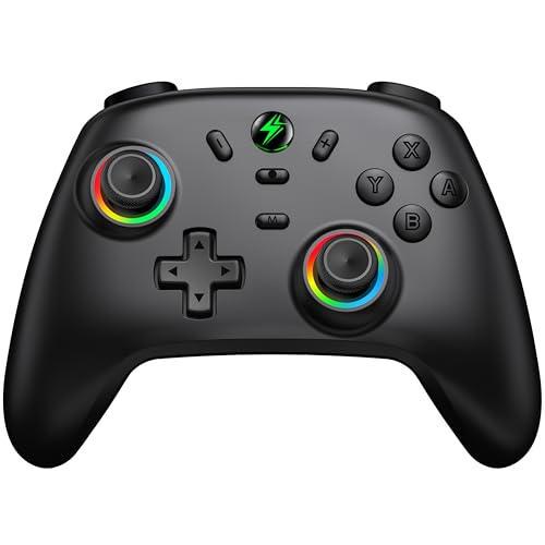 HELLCOOL Switch Controller mit Hall Joysticks, Kabellos Controller für Switch/Lite/OLED, Switch Pro Controller mit Cooles RGB Joysticks/Turbo/Aufwachfunktion/Dual Motors Vibration/18 Std Spieldauer