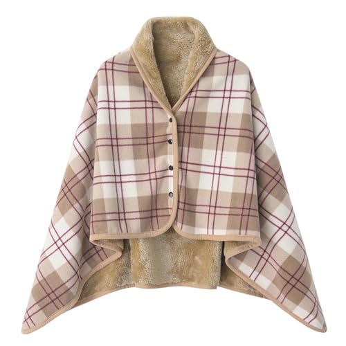 2025 Damen Poncho mit großem Front-Pullover, Wickeltopper, gestrickt, elegant, Schals, Umhang für Herbst und Winter Schal Muslim Damen (Khaki, 100 * 140cm)