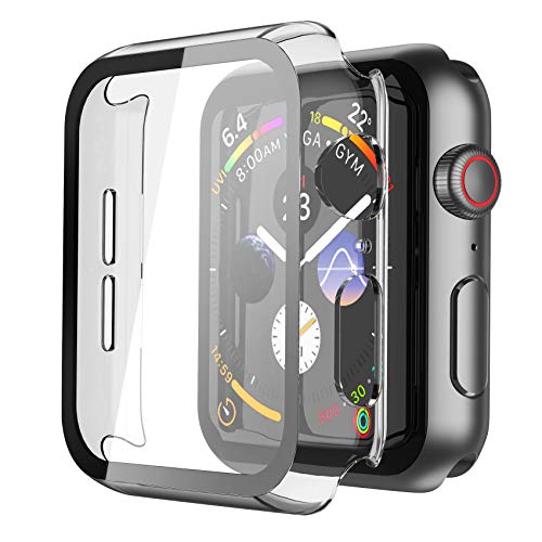 Misxi Transparent Hard Hülle Mit Glas Displayschutz Kompatibel mit Apple Watch Series 6 / SE/Serie 5 / Series 4 44mm, 2-Stück