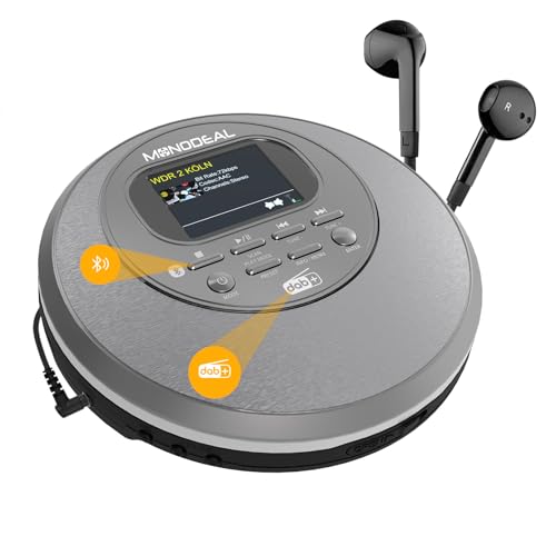 NEU 2024 CD Player Tragbar mit Buntem TFT Display, Monodeal CD Player Bluetooth, Tragbarer CD Player mit DAB Radio & FM 2 in 1, Wiederaufladbarer Discman CD Player für Auto, Anti-Skip