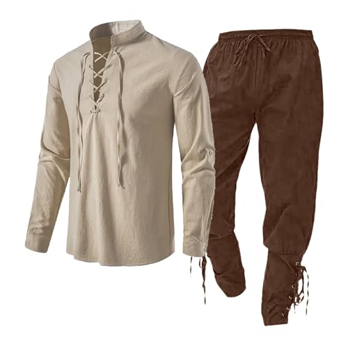 Leinenanzughose Herren: Mittelalterliches Kostüm, Herrenanzug, Renaissance-Kostüm, Set mit Leinenhemd, Mittelalter-Hemd, Mittelalter-Hose, Leinenhose, schmale Leinenhemden, Herren, schmale Passform,
