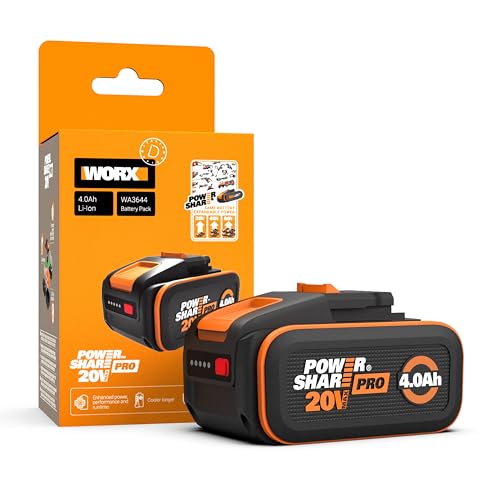 Original WORX WA3644 PowerShare Pro Akku 20V - 4,0 Ah Li-Ion, wiederaufladbar - mehr Sicherheit & längere Laufzeit - mit LED-Anzeige - Innovative Heatshield-Technologie - passend für alle WORX Geräte