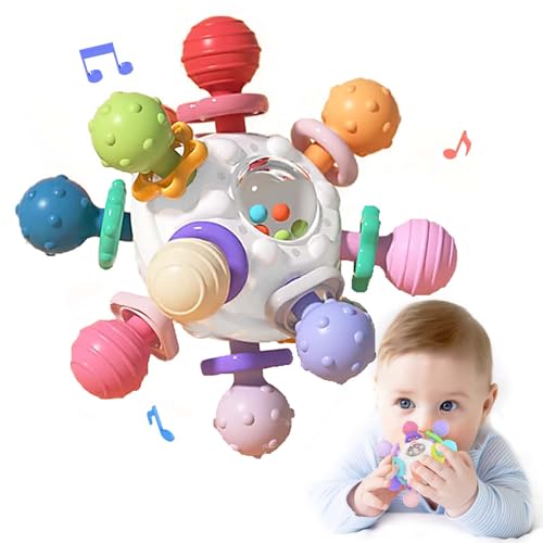 Beißspielzeug Baby ab 3 Monate, Sensorik Rassel Greifball Babyspielzeug aus Silikon, Montessori Motorikspielzeug Baby Geschenk ab 0 6 9 Monate 1 jahr