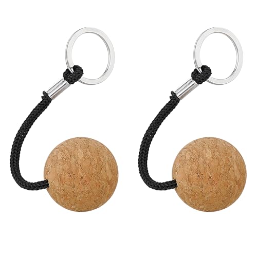 2 Stück Schlüsselanhänger Schwimmender Leicht 35mm Kork Schlüsselanhänger Holzkugel Schlüsselring Floating Key Ring Wassersport Float Keychain Kork Kugel für Boots Schlüssel Segeln Kajak Kanu Marine