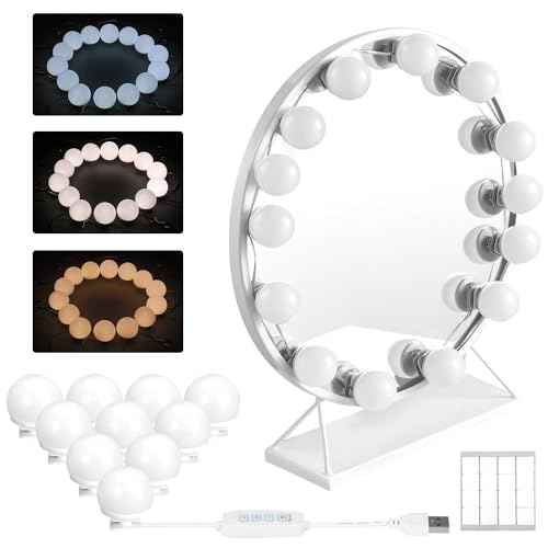 PERMUST 10 LED Spiegelleuchte mit 3 Farbe, Schminktisch Leuchte, Makeup Lampe, Hollywood-Stil Dimmbar Schminklicht, für Kosmetikspiegel, Badzimmer Spiegel