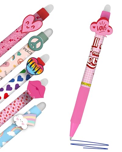 Online magiXX, 6x Radierstift Fun Love & Peace I Gelschreiber blau 0,7mm radierbar I Geschenkidee für Sie & Ihn I Radierbarer Kugelschreiber I Geschenk Herz