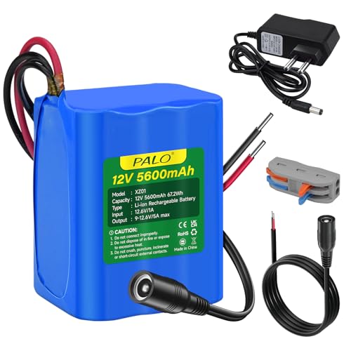 Mspalocell 12V 5600mAh Lithium ionen akku mit ladegerät & Verbindungslinie für Radio, Kameras, Camcorder, Elektronische Orgel, DIY Leselampe, Teleskopen, Sonar, Signalwerkzeug