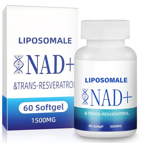 Liposomales NAD+-Ergänzungsmittel 1500 mg, Trans-Resveratrol-Softgel-Formel für verbesserte Absorption (60 Tabletten) Anti-Aging| NAD unterstützt Zellenergie| Verbessert die Ausdauer | Gesundes Altern