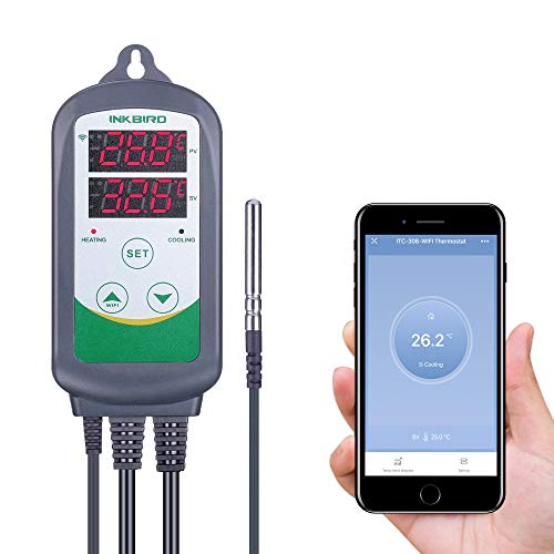 Inkbird WLAN-Thermostat Heizung Kühlung, ITC-308-WIFI Steckdose Thermostat, Temperaturregler mit App-Steuerung, Thermostat Terrarium mit Sonde für Brutmaschine, Brauen