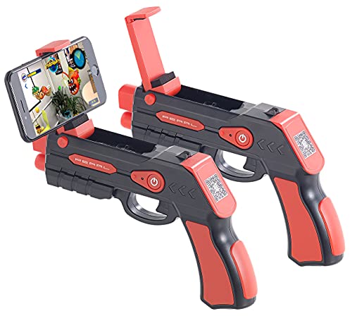 Callstel Pistolen-Spiele: 2er-Set Augmented-Reality AR-Pistole, Bluetooth, Smartphone bis 5,5" (Pistole mit für AR-Spiel, Bluetooth, VR für Smartphone, Handyhalterung)