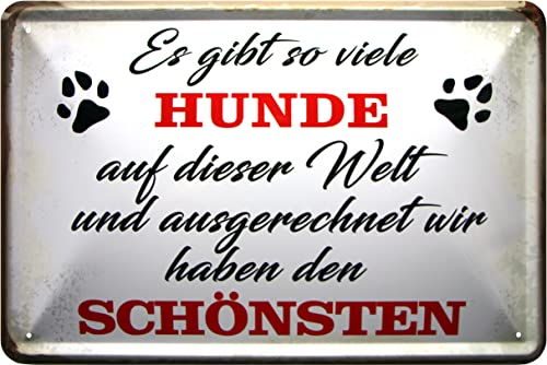 WOGEKA ART Retro Blechschilder - Wir haben den schönsten HUND - Lustiger Spruch als Geschenk-Idee für alle Hunde-Freunde zu Geburtstag Weihnachten zur Deko 20x30 cm Metall-Schild 1023
