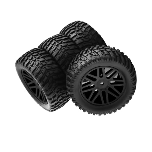 Oshhni 4-teilige 1/10 RC -Reifen und -Felgen, Ersatz, 95 mm Durchmesser, Teil, Short Course Truck-Reifen für 94107,94170,94155,94177, Schwarz
