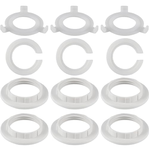 Kunststoff Lampenschirm Ring Konverter E14 bis E27, 12 Stk Lampenschirm Reduzierring Schraubring E27 zu E14, Lampenring Reduzierring Adapter Ringkonverter für Lampenschirm Tischlampe