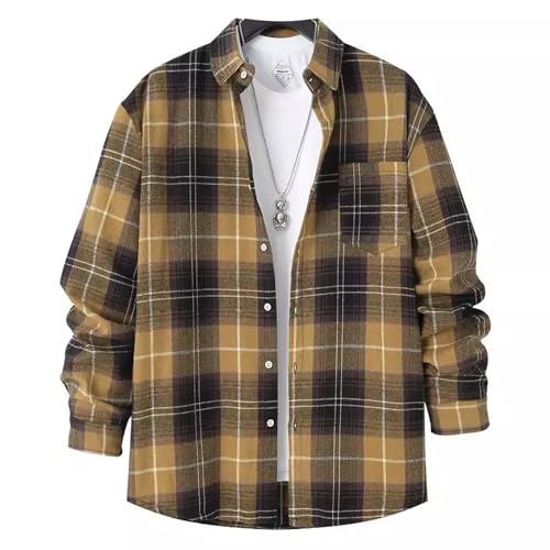 Generisch Herren Hemd - Slim-fit - Langarm-Hemd Freizeithemd Kariert Vintage Langarm Druckknöpfe Baumwolle Freizeithemden Hemd Schwarz Herren 4XL Blitzangebote des Tages