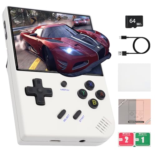 RG35XX Plus Handheld Spielkonsole,3.5 Inch IPS Screen Linux System mit 5500+ Klassische Spiele und 64G-Karte, Unterstützt 2.4G Wireless Gamepad und HDMI TV-Ausgang,Sonuva Gameboy（Weiß）