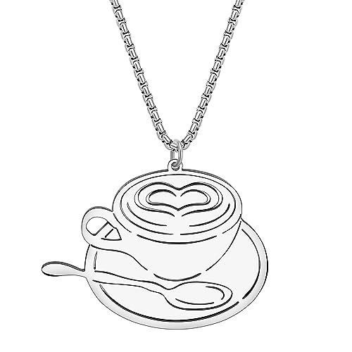 DALANE Edelstahl Zierliche Kaffeemaschine Halskette 18k Vergoldet Tasse Anhänger Schmuck Geschenke für Frauen Mädchen Kaffee Liebhaber Charms (Versilberte Kaffeetasse)