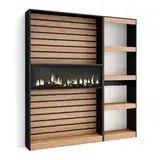 Skraut Home | Bücherregal Bibliothek | Bookshelf, Bookcase | 170x186x25cm | Wohnzimmer, Esszimmer, Büro | Elektrokamin. Maße | Moderner Stil | Eiche Schwarz