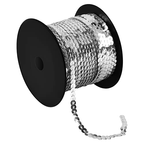 100 Yards Pailletten Rolle, 6mm Bunte Paillette Trim, Flache Glitzerborte für DIY Handwerk, Pailletten Bänder für Kleid Dekorieren Schmuck Ornament Stirnband Tanzbekleidungen Armband (Silber)